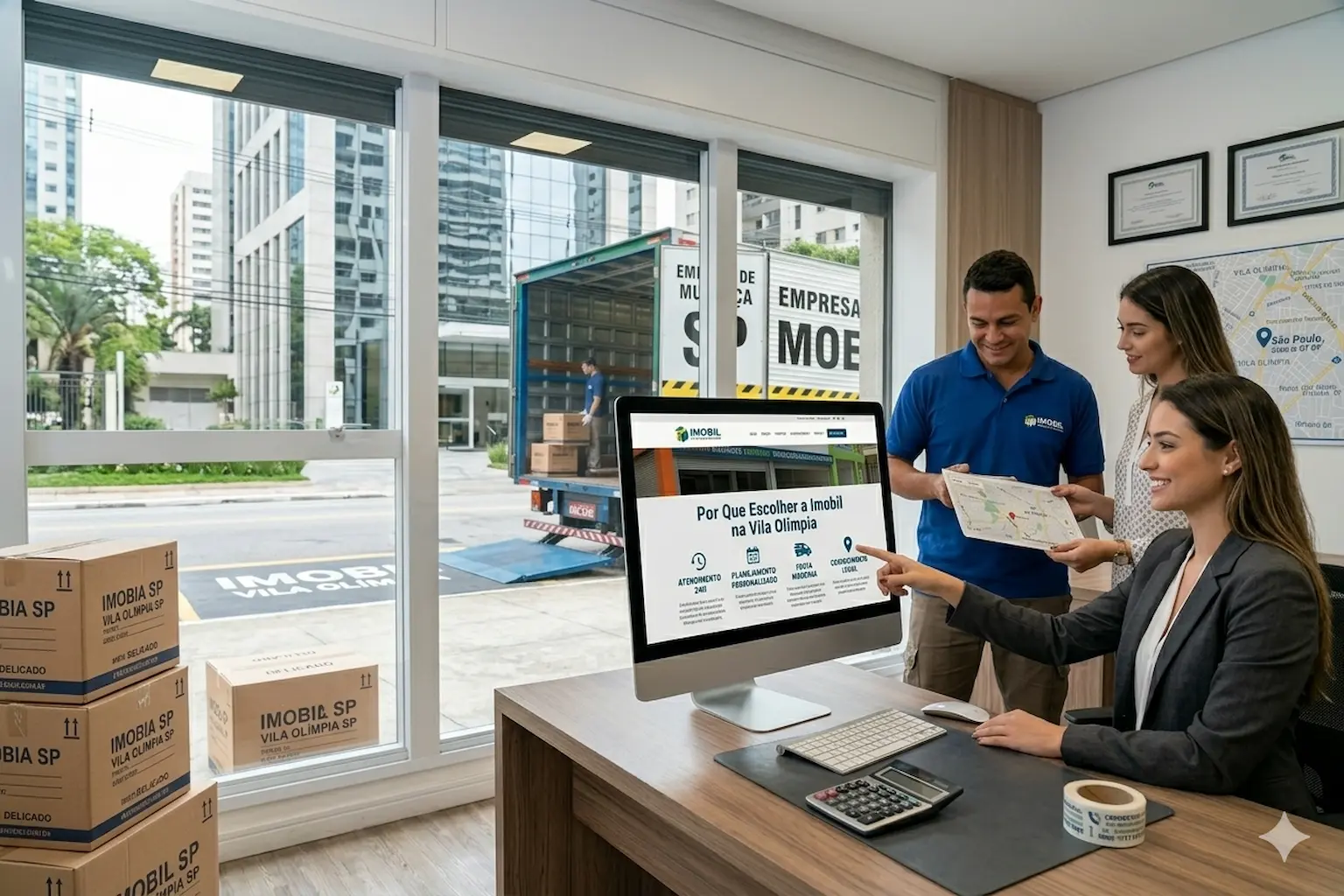 empresa realizando transporte de móveis na vila olímpia