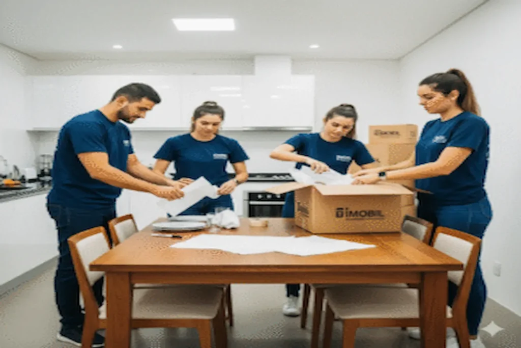 equipe de mudança na vila olímpia sp realizando embalagem de móveis