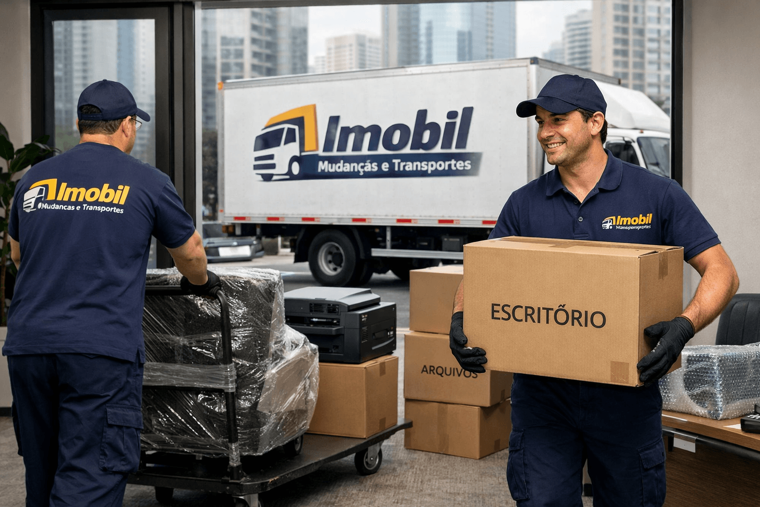 mudança comercial em São Paulo com equipe realizando transporte profissional
