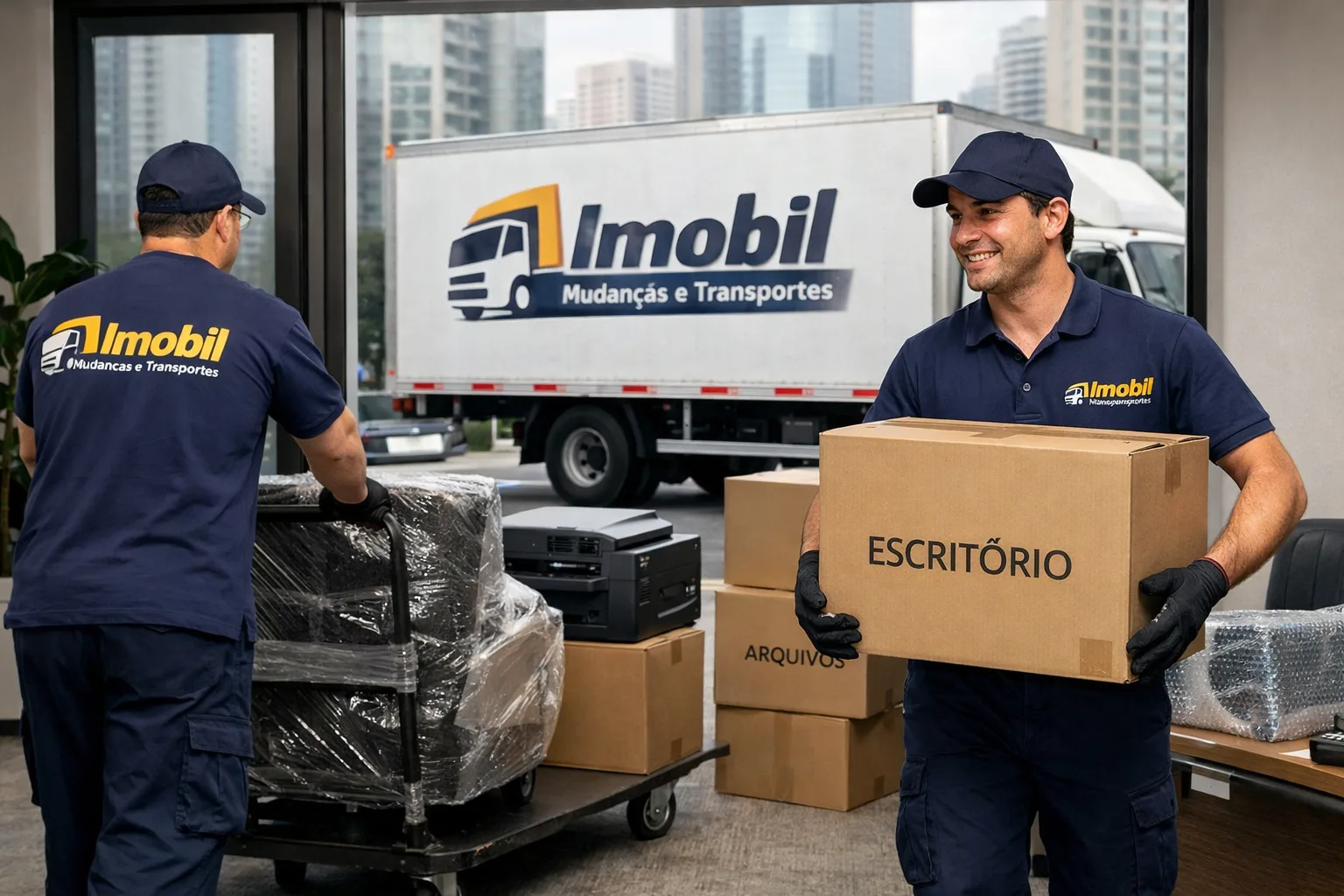 Equipe da Imobil realizando mudança comercial de escritório em São Paulo