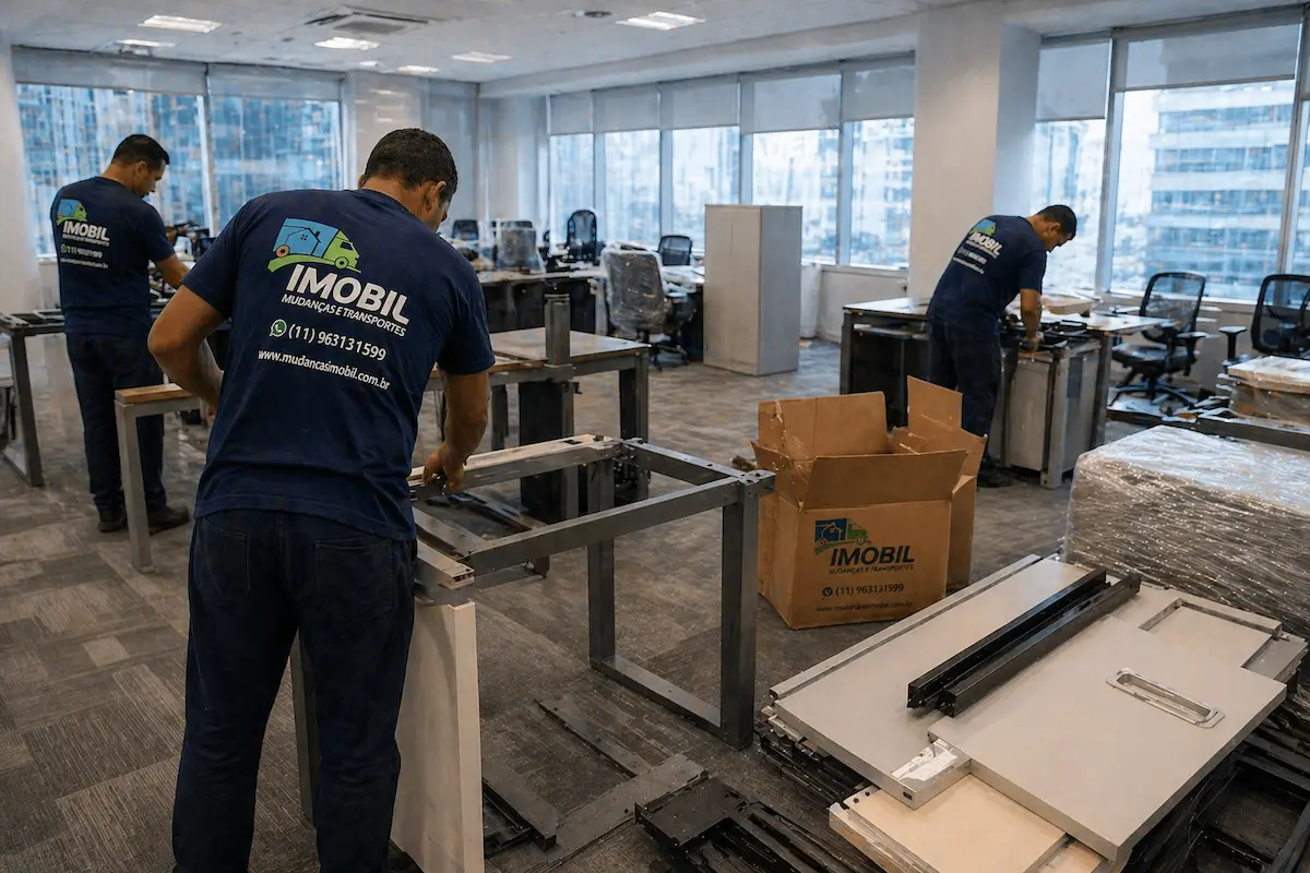 desmontagem de mesas em mudança corporativa na Faria Lima com equipe especializada