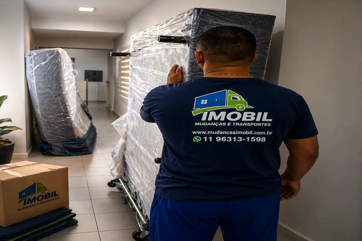 Transportadora de mudanças em São Paulo realizando transporte profissional de móveis com segurança