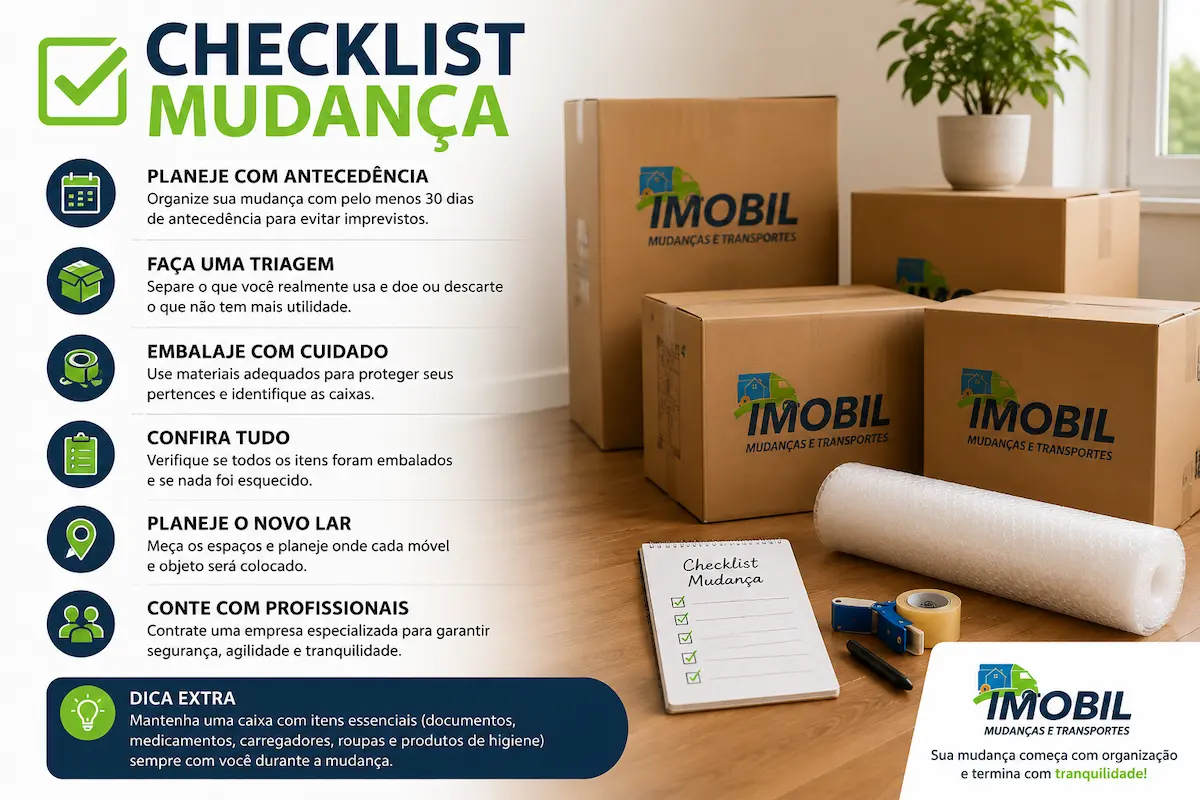 checklist mudança organizada em São Paulo com caixas e planejamento