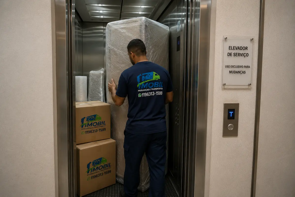 Elevador de serviço para mudança em condomínio em São Paulo