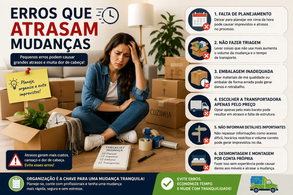 erros que atrasam mudanças com caixas desorganizadas