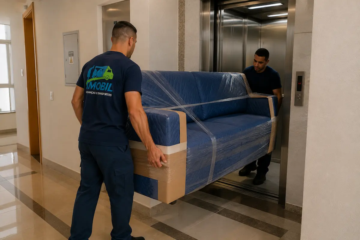 Transporte de sofá retrátil em São Paulo com proteção para apartamentos