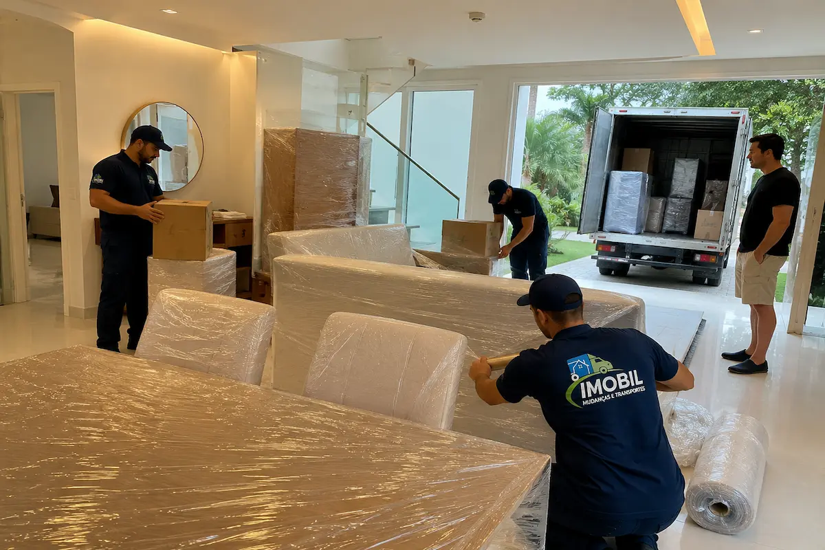 Equipe organizada realizando mudança em casa de alto padrão em São Paulo