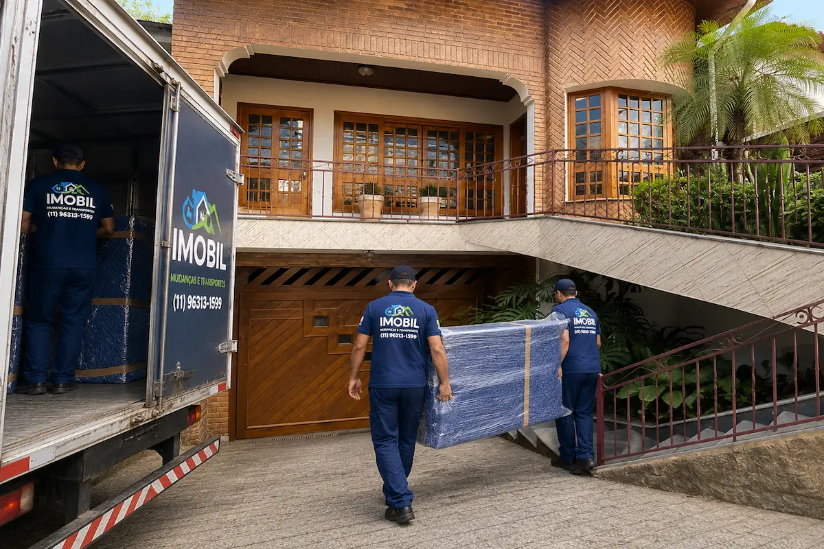 Carregamento de móveis protegidos em residência durante mudança em Santo André