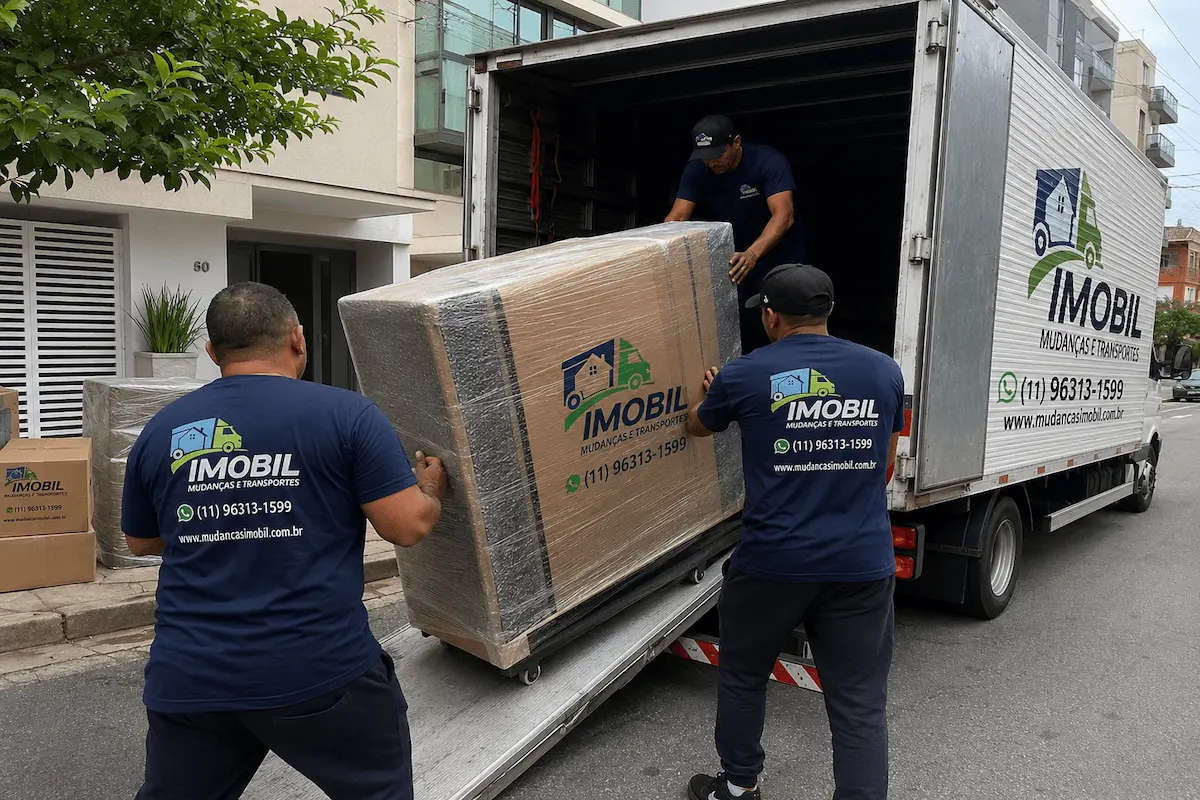 Equipe especializada realizando transporte seguro de piano em São Paulo com proteção profissional.