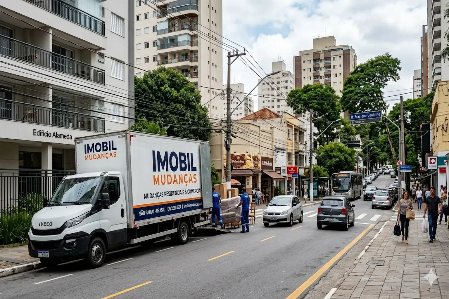 Equipe da Imobil Mudanças realizando mudanças no bairro de Pinheiros em São Paulo com transporte seguro de móveis